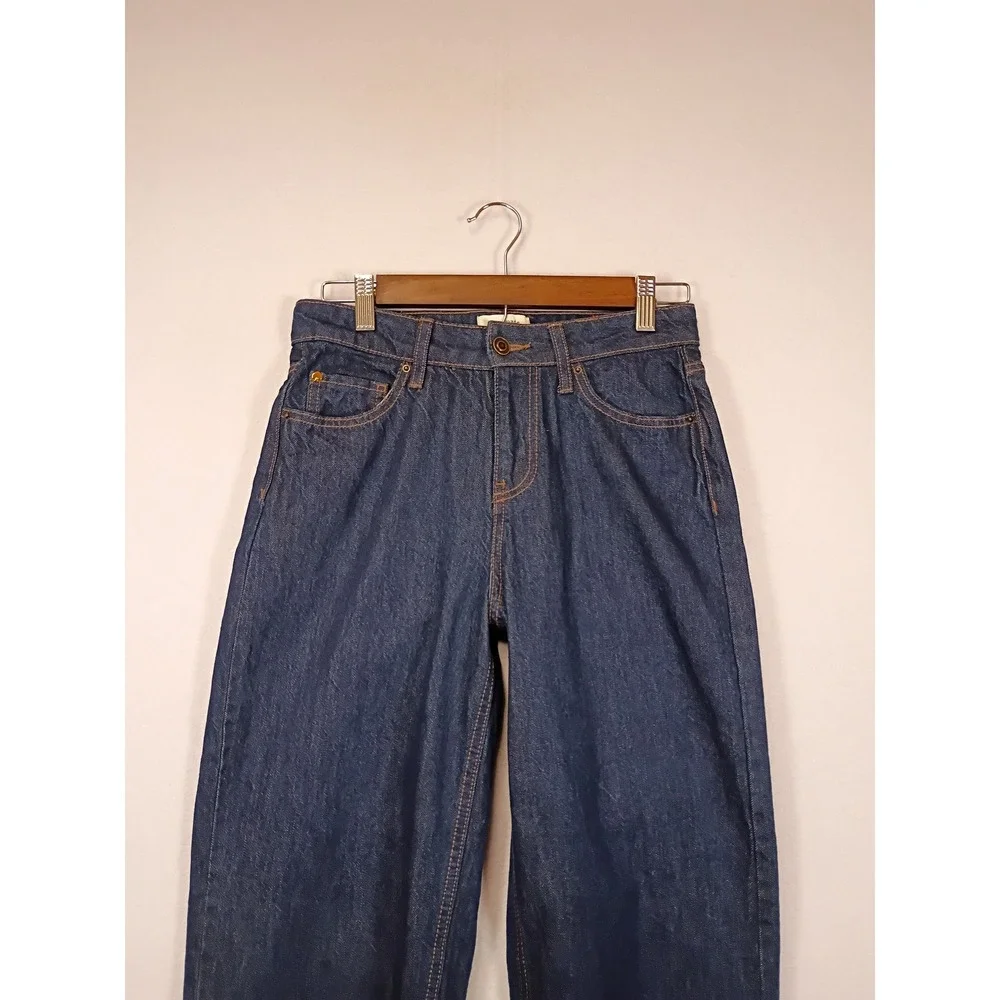 Preppy Kate Spade New York Womens 0 Blue Dark Wash Cuffed Wide Leg Denim Jeans